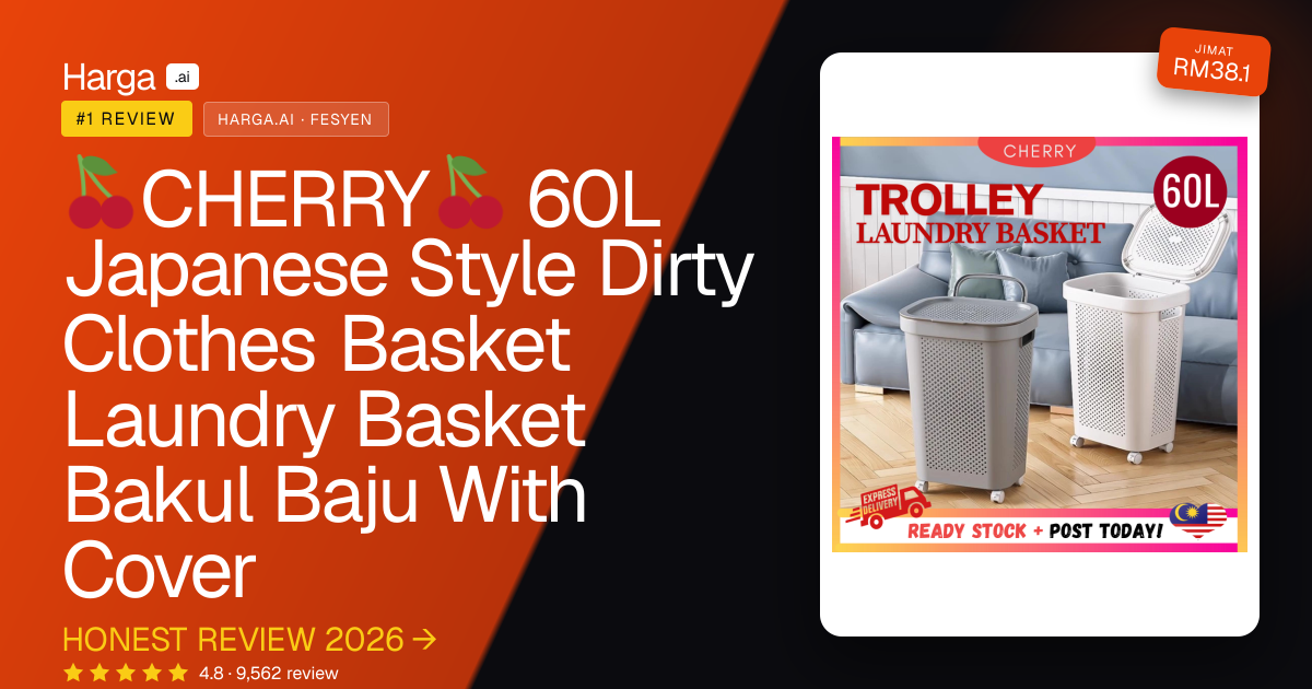 🍒CHERRY🍒 60L Japanese Style Dirty Clothes Basket Laundry Basket Bakul Baju With Cover review