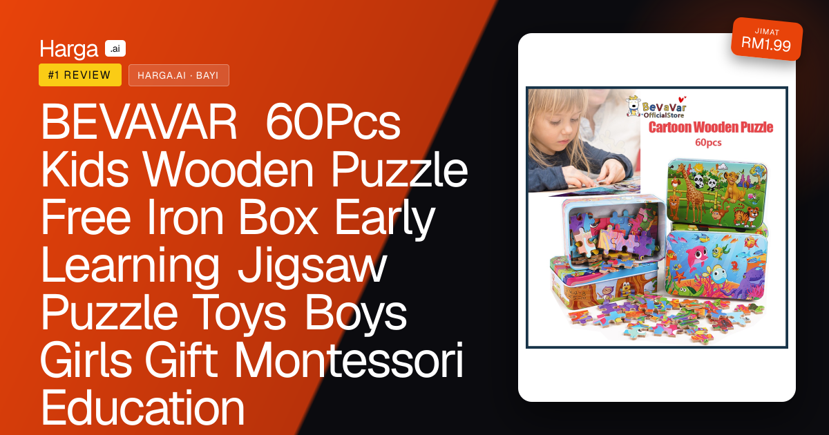 BEVAVAR 60Pcs Kids Wooden Puzzle Free Iron Box Early Learning Jigsaw Puzzle Toys Boys Girls Gift Montessori Education review
