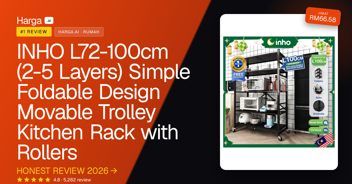INHO L72-100cm (2-5 Layers) Simple Foldable Design Movable Trolley Kitchen Rack with Rollers review