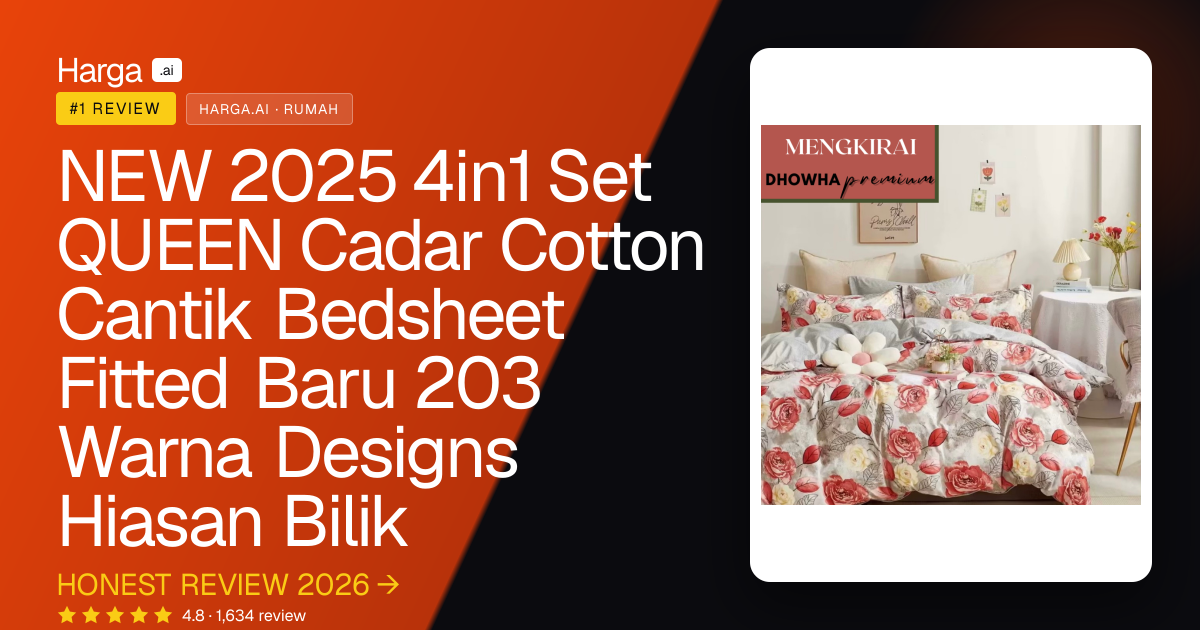 NEW 2025 4in1 Set QUEEN Cadar Cotton Cantik  Bedsheet Fitted Baru 203 Warna Designs Hiasan Bilik review