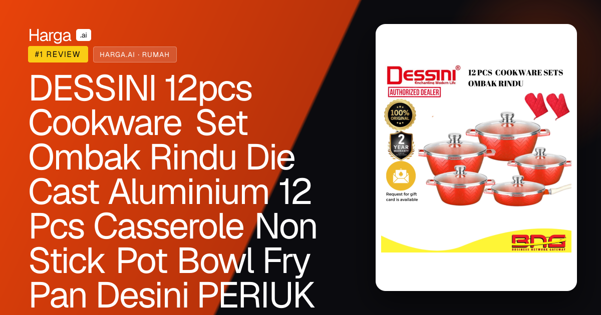 DESSINI 12pcs Cookware Set Ombak Rindu Die Cast Aluminium 12 Pcs Casserole Non Stick Pot Bowl Fry Pan Desini PERIUK review