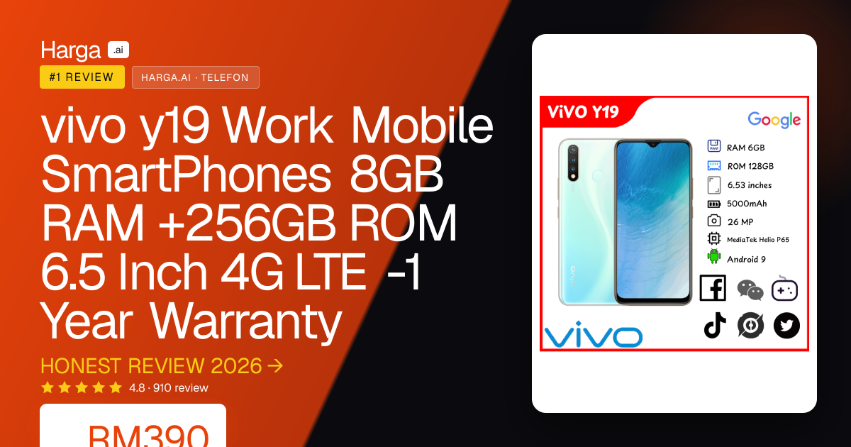 vivo y19 Work Mobile SmartPhones 8GB RAM +256GB ROM 6.5 Inch 4G LTE -1 Year Warranty review