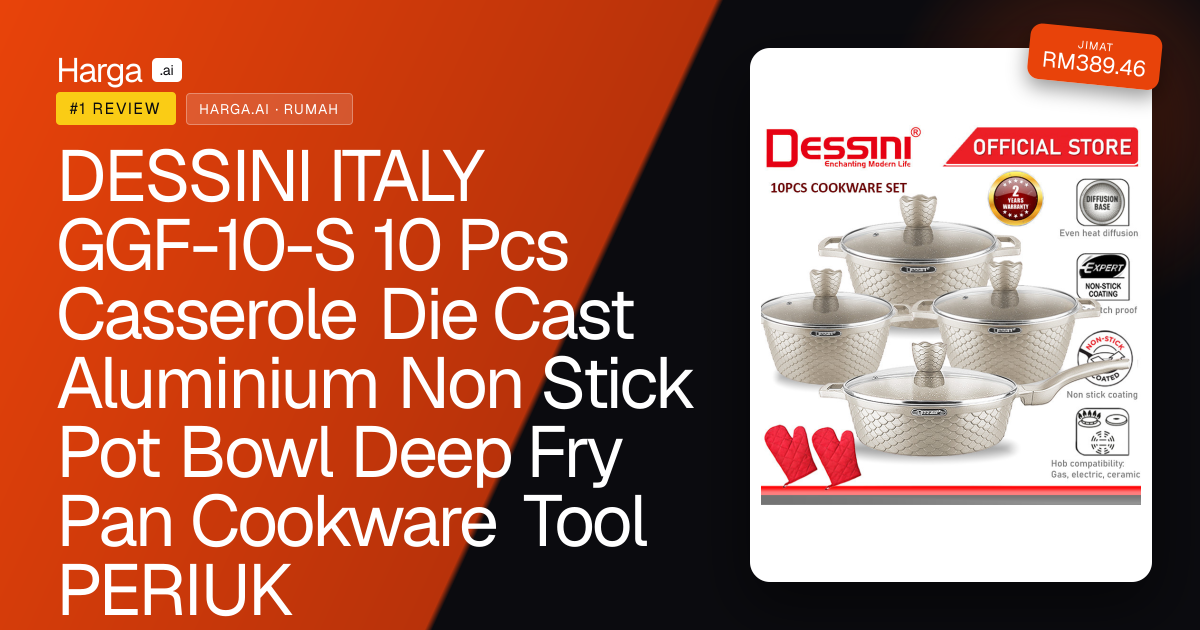 DESSINI ITALY GGF-10-S 10 Pcs Casserole Die Cast Aluminium Non Stick Pot Bowl Deep Fry Pan Cookware Tool PERIUK review