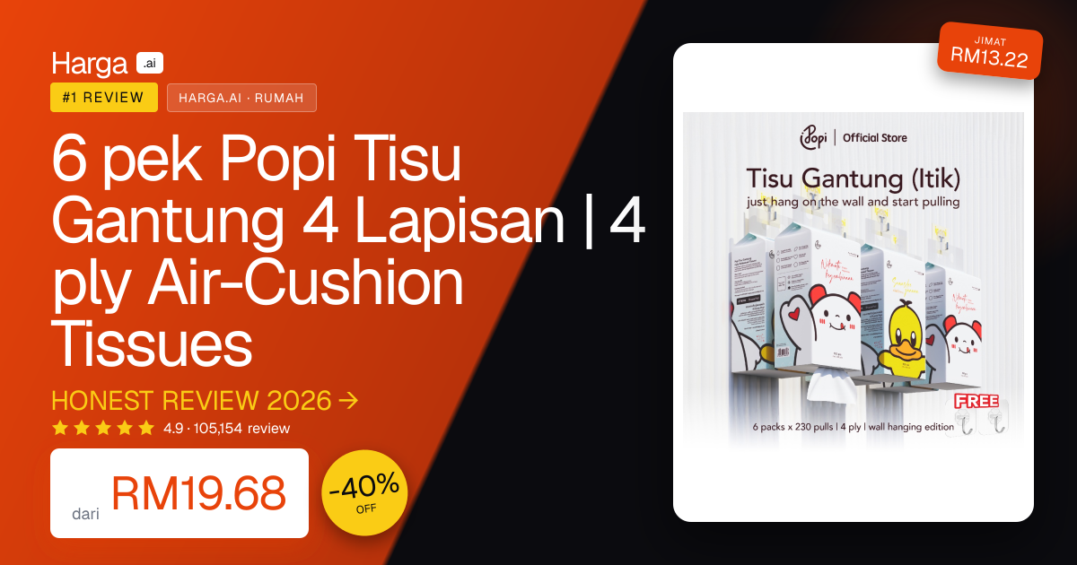 6 pek Popi Tisu Gantung 4 Lapisan | 4 ply Air-Cushion Tissues review