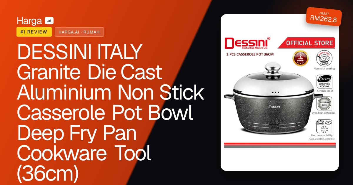 DESSINI ITALY Granite Die Cast Aluminium Non Stick Casserole Pot Bowl Deep Fry Pan Cookware Tool (36cm) review