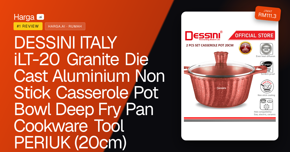 DESSINI ITALY iLT-20 Granite Die Cast Aluminium Non Stick Casserole Pot Bowl Deep Fry Pan Cookware Tool PERIUK (20cm) review