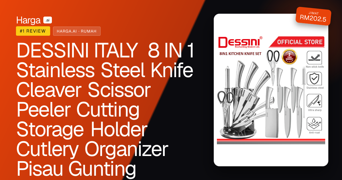 DESSINI ITALY 8 IN 1 Stainless Steel Knife Cleaver Scissor Peeler Cutting Storage Holder Cutlery Organizer Pisau Gunting review
