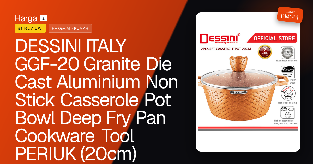 DESSINI ITALY GGF-20 Granite Die Cast Aluminium Non Stick Casserole Pot Bowl Deep Fry Pan Cookware Tool PERIUK (20cm) review