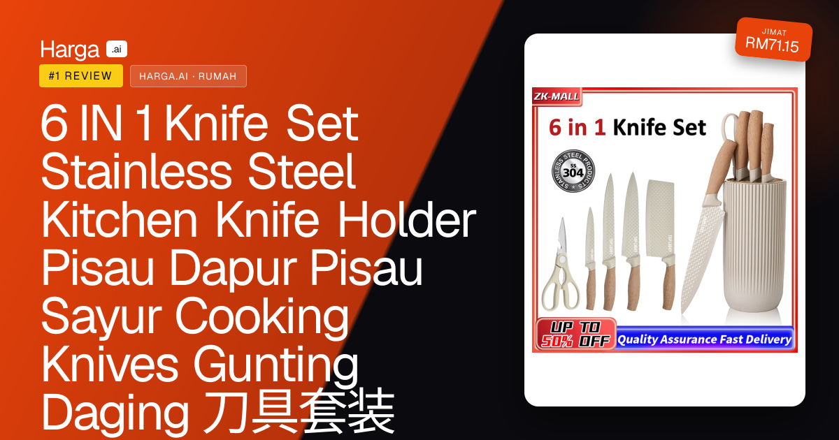 6 IN 1 Knife Set Stainless Steel Kitchen Knife Holder Pisau Dapur Pisau Sayur Cooking Knives Gunting Daging 刀具套装 review
