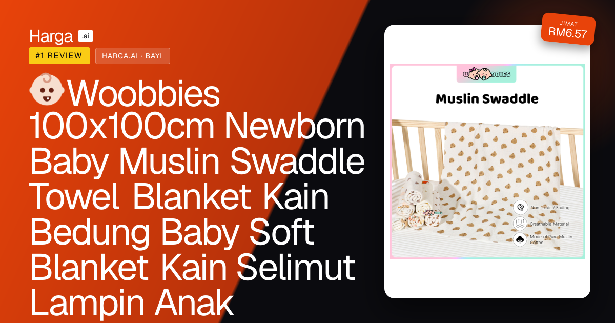 👶🏻Woobbies 100x100cm Newborn Baby Muslin Swaddle Towel Blanket Kain Bedung Baby Soft Blanket Kain Selimut Lampin Anak review