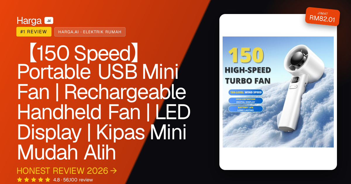【150 Speed】Portable USB Mini Fan | Rechargeable Handheld Fan | LED Display | Kipas Mini Mudah Alih review