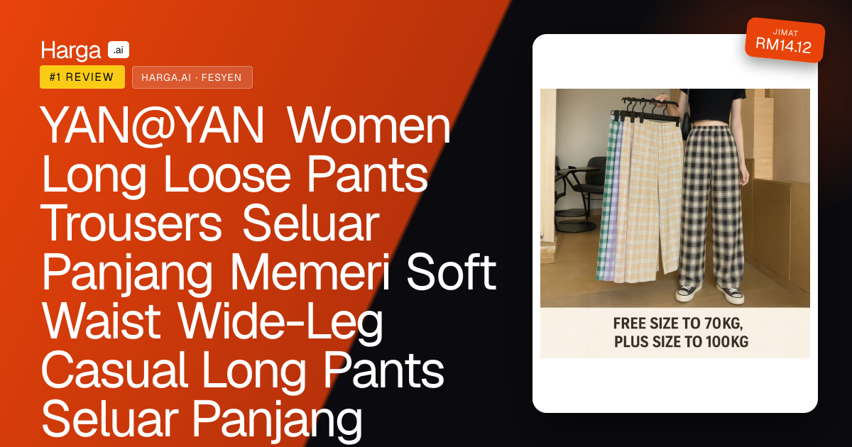 YAN@YAN Women Long Loose Pants Trousers Seluar Panjang Memeri Soft Waist Wide-Leg Casual Long Pants Seluar Panjang Longg review
