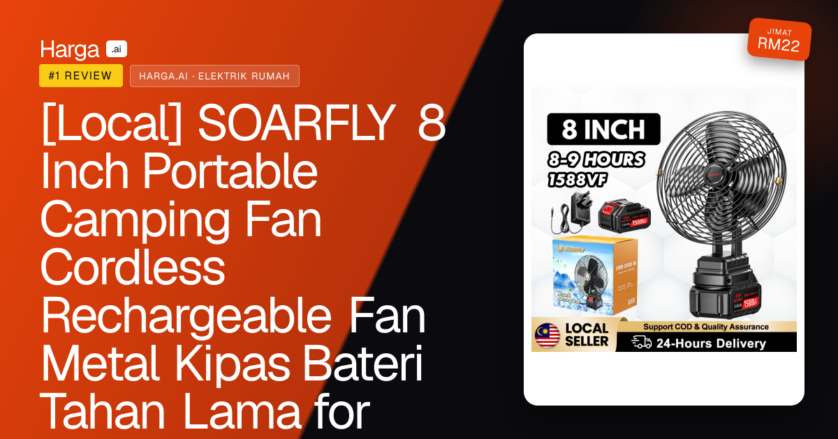 [Local] SOARFLY 8 Inch Portable Camping Fan Cordless Rechargeable Fan Metal Kipas Bateri Tahan Lama for Home Outdoor Camping review