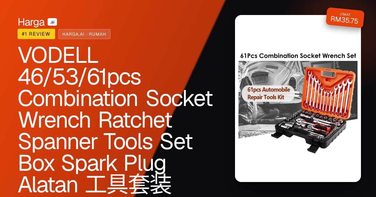 VODELL 46/53/61pcs Combination Socket Wrench Ratchet Spanner Tools Set Box Spark Plug Alatan 工具套装 review
