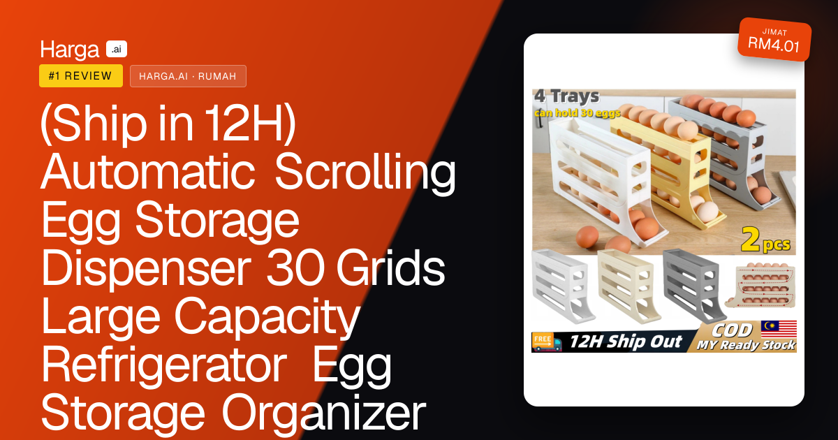 (Ship in 12H) Automatic Scrolling Egg Storage Dispenser 30 Grids Large Capacity Refrigerator Egg Storage Organizer Saving Space Eggs Rack Tray 鸡蛋收纳盒 review