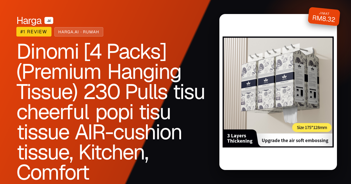 Dinomi [4 Packs] (Premium Hanging Tissue) 230 Pulls tisu cheerful  popi tisu tissue AIR-cushion tissue, Kitchen, Comfort review