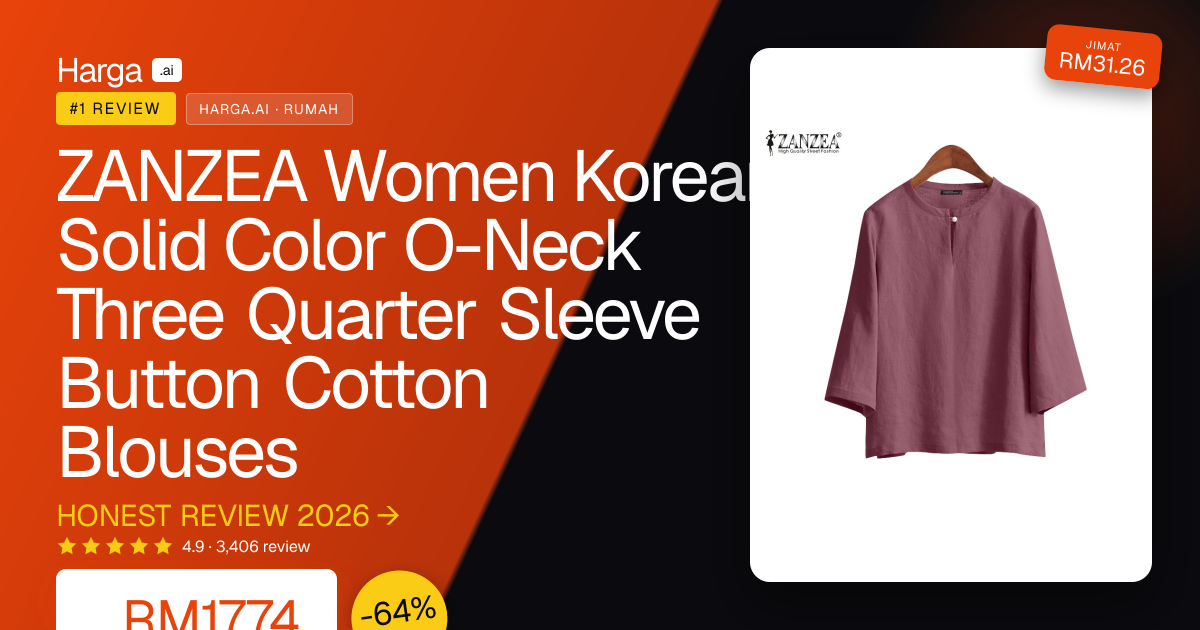 ZANZEA Women Korean Solid Color O-Neck Three Quarter Sleeve Button Cotton Blouses review