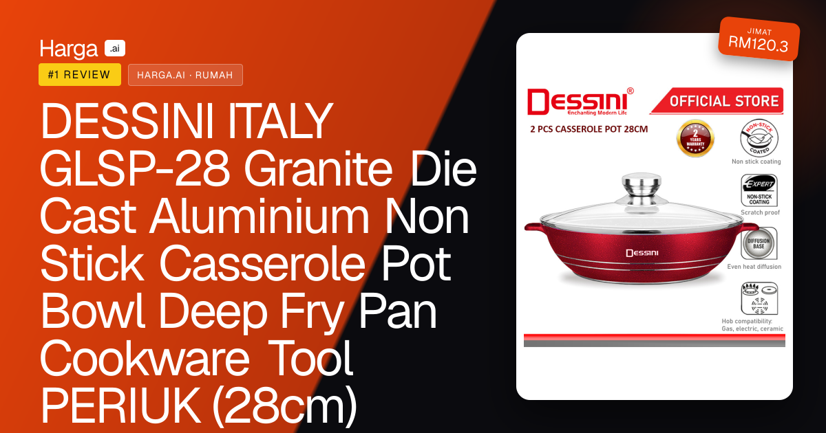 DESSINI ITALY GLSP-28 Granite Die Cast Aluminium Non Stick Casserole Pot Bowl Deep Fry Pan Cookware Tool PERIUK (28cm) review