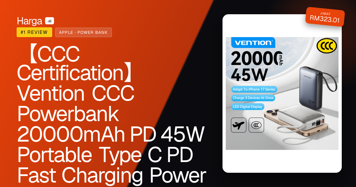 【CCC Certification】Vention CCC Powerbank 20000mAh PD 45W Portable Type C PD Fast Charging Power Bank for iPhone 17 Pro Max review
