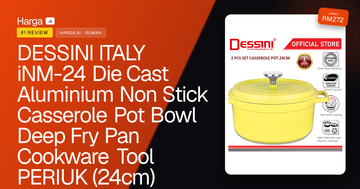 DESSINI ITALY iNM-24 Die Cast Aluminium Non Stick Casserole Pot Bowl Deep Fry Pan Cookware Tool PERIUK (24cm) review