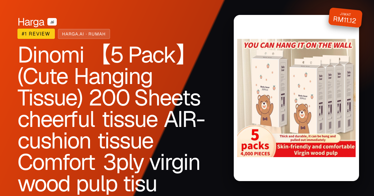 Dinomi 【5 Pack】 (Cute Hanging Tissue) 200 Sheets cheerful tissue AIR-cushion tissue  Comfort 3ply virgin wood pulp tisu review