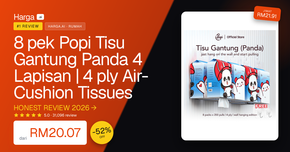 8 pek Popi Tisu Gantung Panda 4 Lapisan | 4 ply Air-Cushion Tissues review
