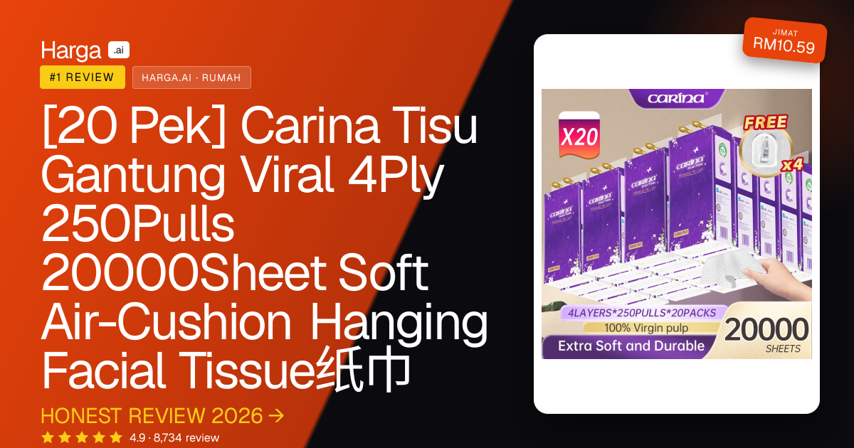 [20 Pek] Carina Tisu Gantung Viral 4Ply 250Pulls 20000Sheet Soft Air-Cushion Hanging Facial Tissue纸巾 review