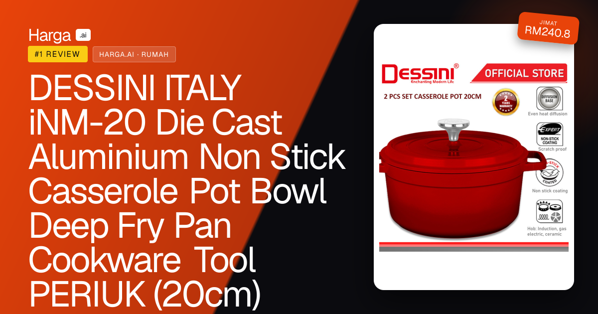 DESSINI ITALY iNM-20 Die Cast Aluminium Non Stick Casserole Pot Bowl Deep Fry Pan Cookware Tool PERIUK (20cm) review