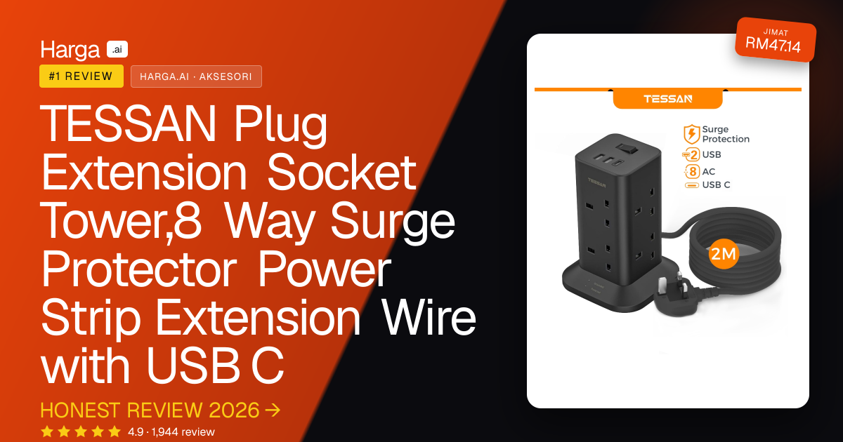 TESSAN Plug Extension Socket Tower,8 Way Surge Protector Power Strip Extension Wire with USB C review