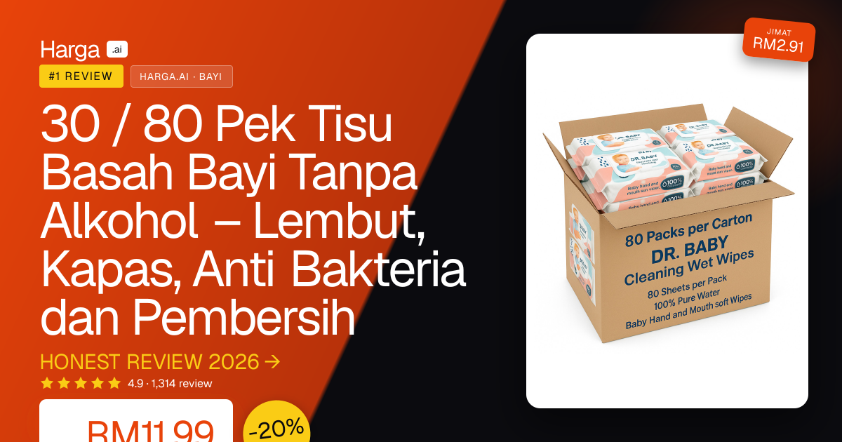 30 / 80 Pek Tisu Basah Bayi Tanpa Alkohol – Lembut, Kapas, Anti Bakteria dan Pembersih review