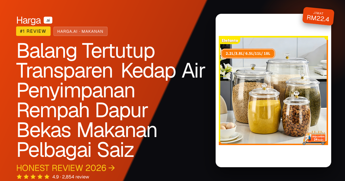 Balang Tertutup Transparen Kedap Air Penyimpanan Rempah Dapur Bekas Makanan Pelbagai Saiz review