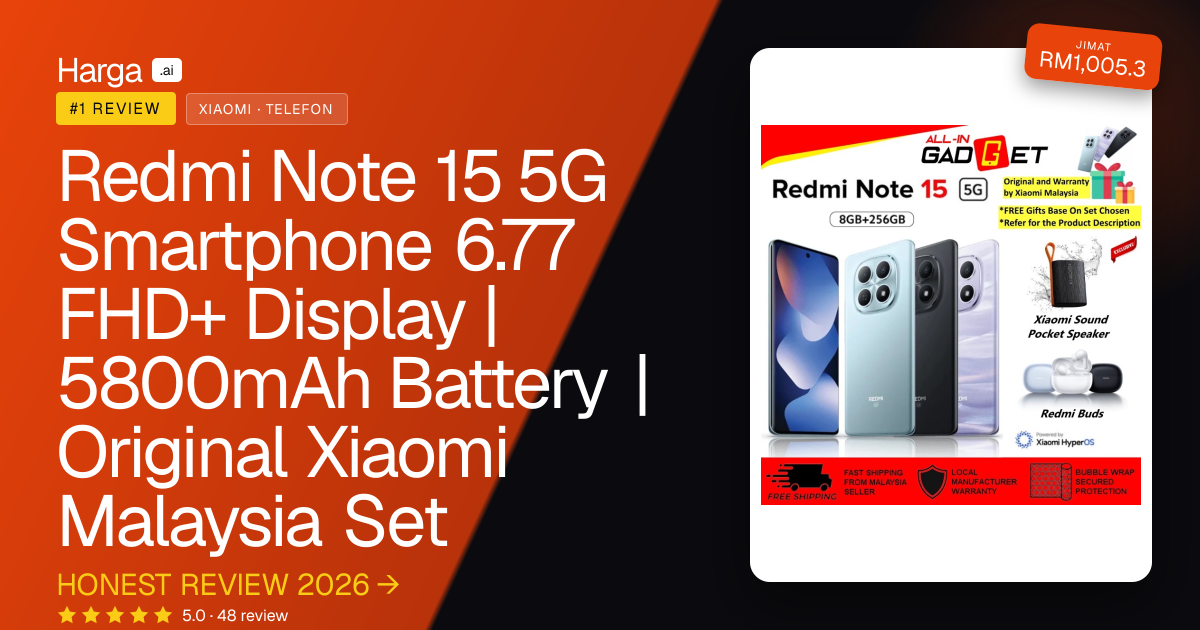 Redmi Note 15 5G Smartphone 6.77 FHD+ Display | 5800mAh Battery | Original Xiaomi Malaysia Set review