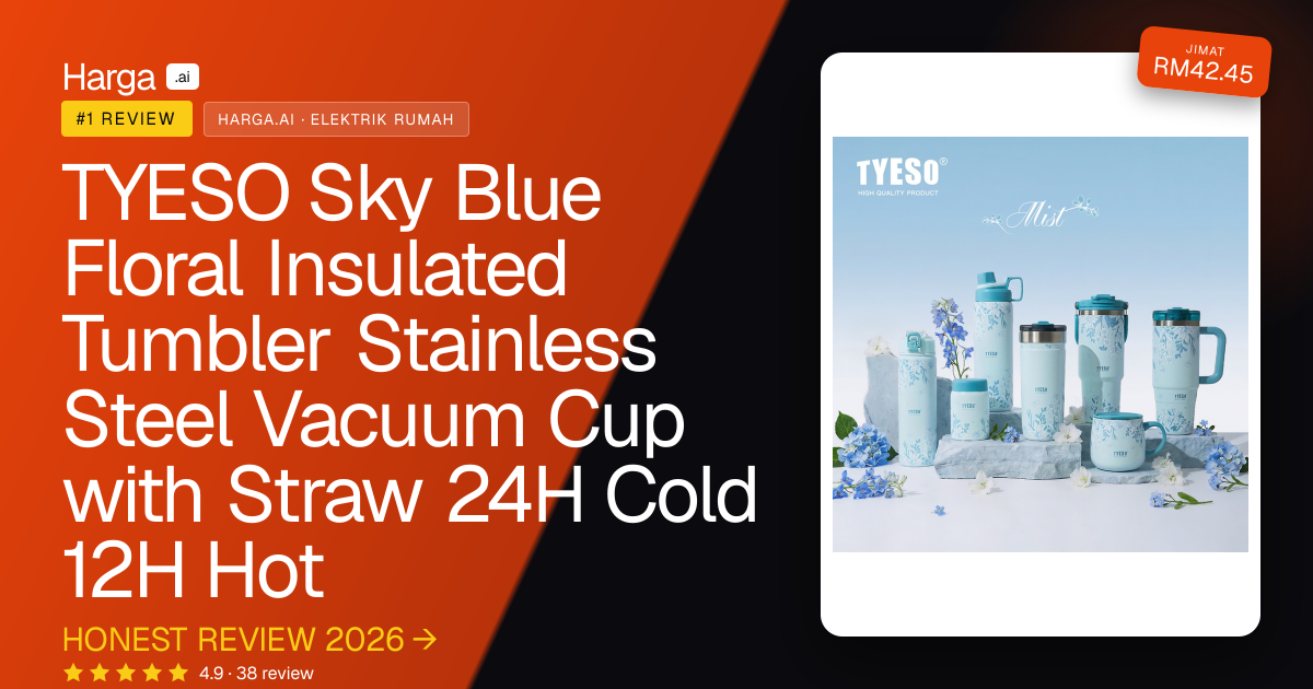 TYESO Sky Blue Floral Insulated Tumbler Stainless Steel Vacuum Cup with Straw 24H Cold 12H Hot review