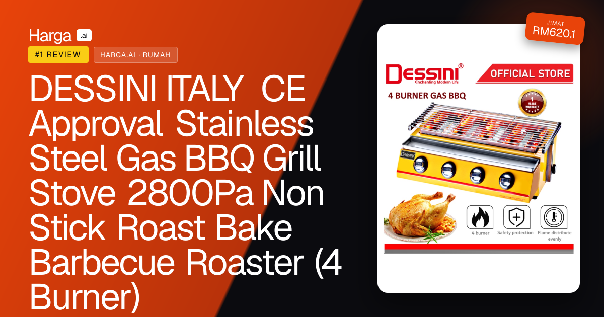DESSINI ITALY CE Approval Stainless Steel Gas BBQ Grill Stove 2800Pa Non Stick Roast Bake Barbecue Roaster (4 Burner) review