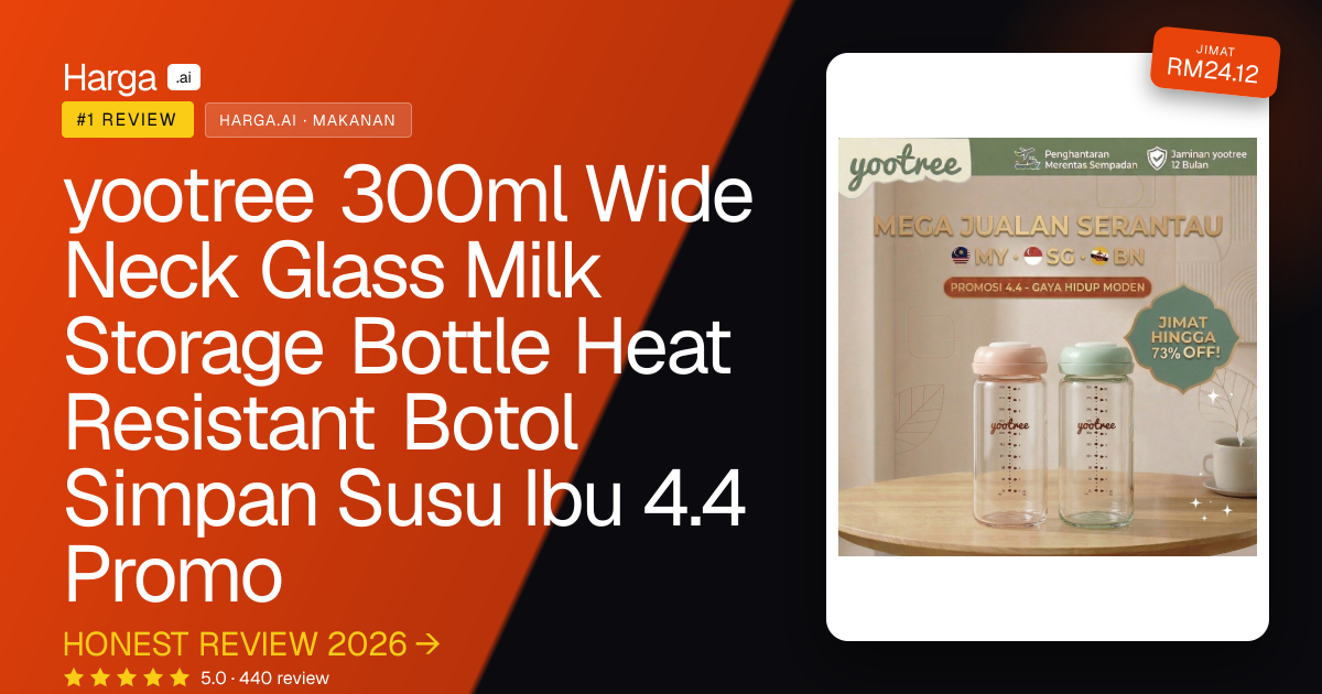yootree 300ml Wide Neck Glass Milk Storage Bottle Heat Resistant Botol Simpan Susu Ibu 4.4 Promo review