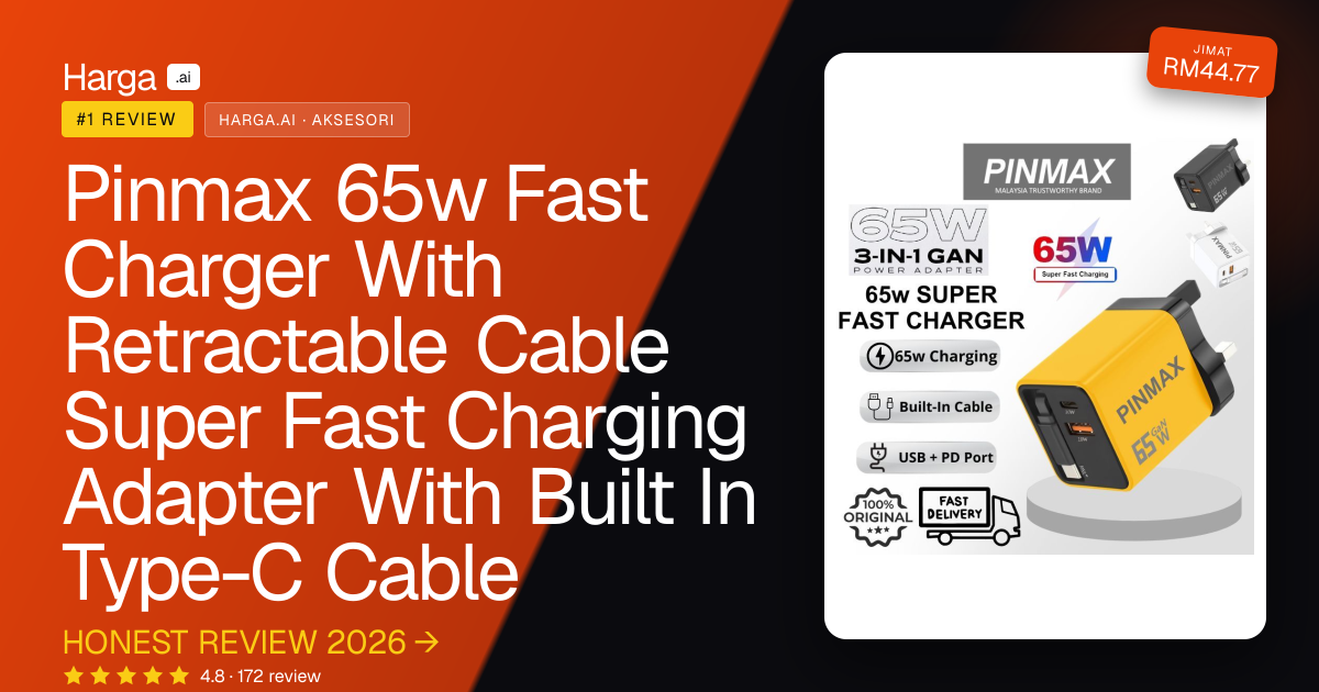Pinmax 65w Fast Charger With Retractable Cable Super Fast Charging Adapter With Built In Type-C Cable review