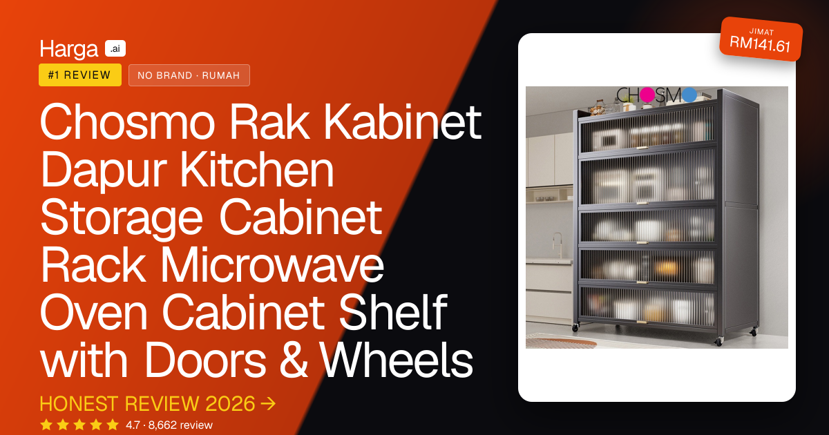 Chosmo Rak Kabinet Dapur Kitchen Storage Cabinet Rack Microwave Oven Cabinet Shelf with Doors & Wheels review