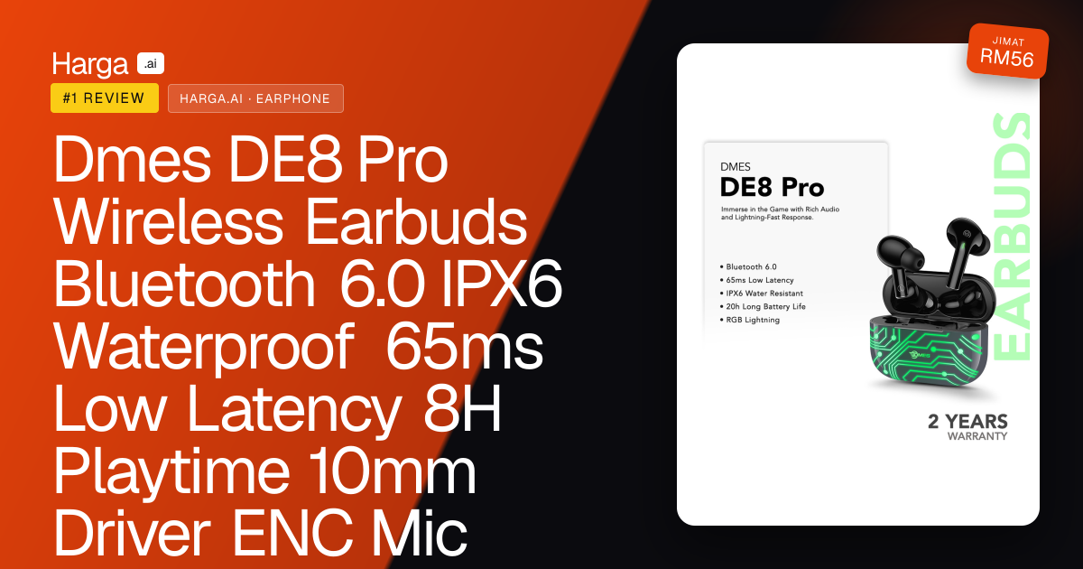 Dmes DE8 Pro Wireless Earbuds Bluetooth 6.0 IPX6 Waterproof 65ms Low Latency 8H Playtime 10mm Driver ENC Mic review