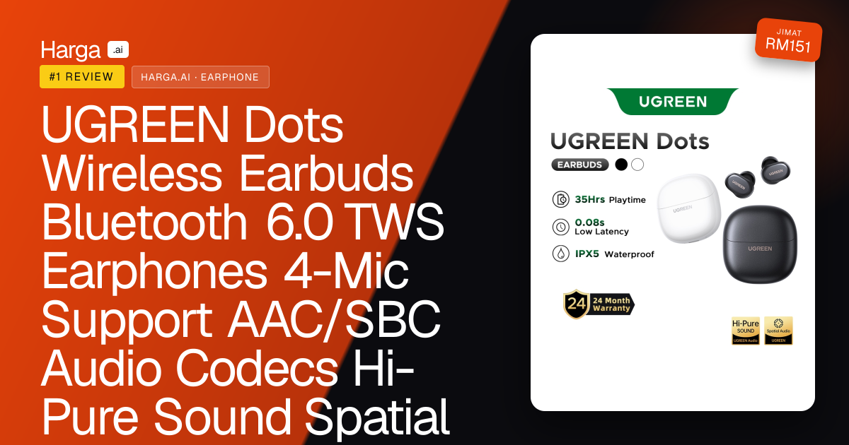 UGREEN Dots Wireless Earbuds Bluetooth 6.0 TWS Earphones 4-Mic Support AAC/SBC Audio Codecs Hi-Pure Sound Spatial Audio Low Latency App Control review