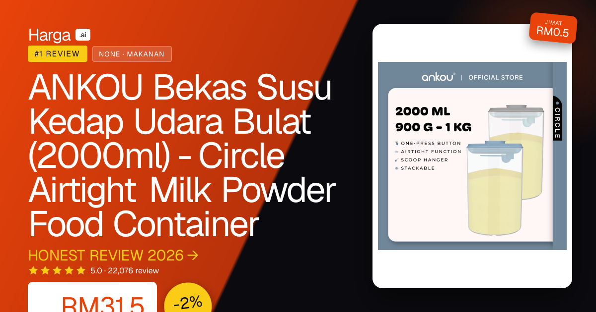 ANKOU Bekas Susu Kedap Udara Bulat (2000ml) - Circle Airtight Milk Powder Food Container review