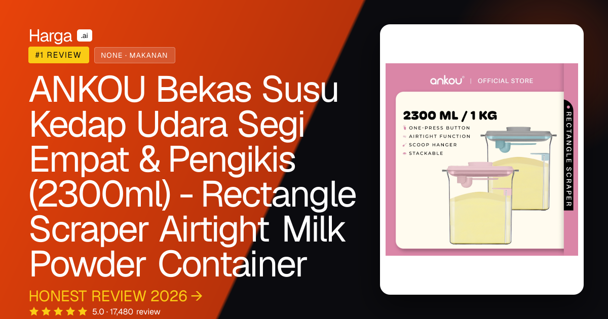 ANKOU Bekas Susu Kedap Udara Segi Empat & Pengikis (2300ml) - Rectangle Scraper Airtight Milk Powder Container review