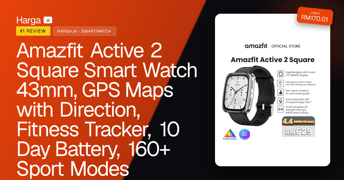 Amazfit Active 2 Square Smart Watch 43mm, GPS Maps with Direction, Fitness Tracker, 10 Day Battery, 160+ Sport Modes review