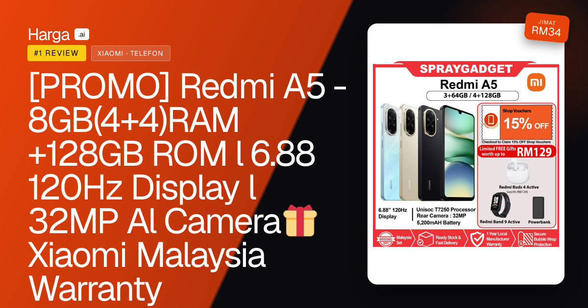 [PROMO] Redmi A5 - 8GB(4+4)RAM +128GB ROM l 6.88 120Hz Display l 32MP Al Camera🎁Xiaomi Malaysia Warranty review