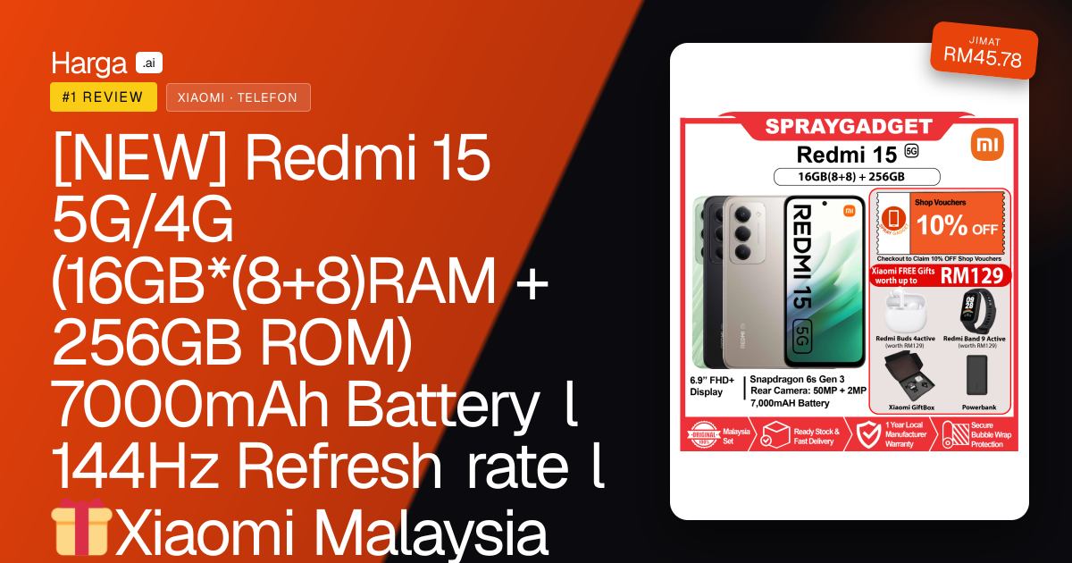 [NEW] Redmi 15 5G/4G (16GB*(8+8)RAM + 256GB ROM) 7000mAh Battery l 144Hz Refresh rate l🎁Xiaomi Malaysia Warranty review