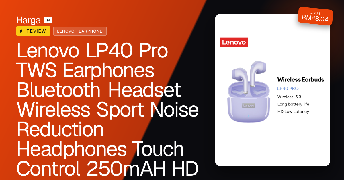 Lenovo LP40 Pro TWS Earphones Bluetooth Headset Wireless Sport Noise Reduction Headphones Touch Control 250mAH HD Stereo Low Latency Gaming Earbuds Bluetooth 5.3 review