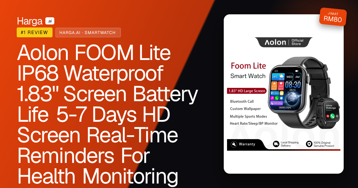 Aolon FOOM Lite IP68 Waterproof 1.83" Screen Battery Life 5-7 Days HD Screen Real-Time Reminders For Health Monitoring Sports Smart Watch review