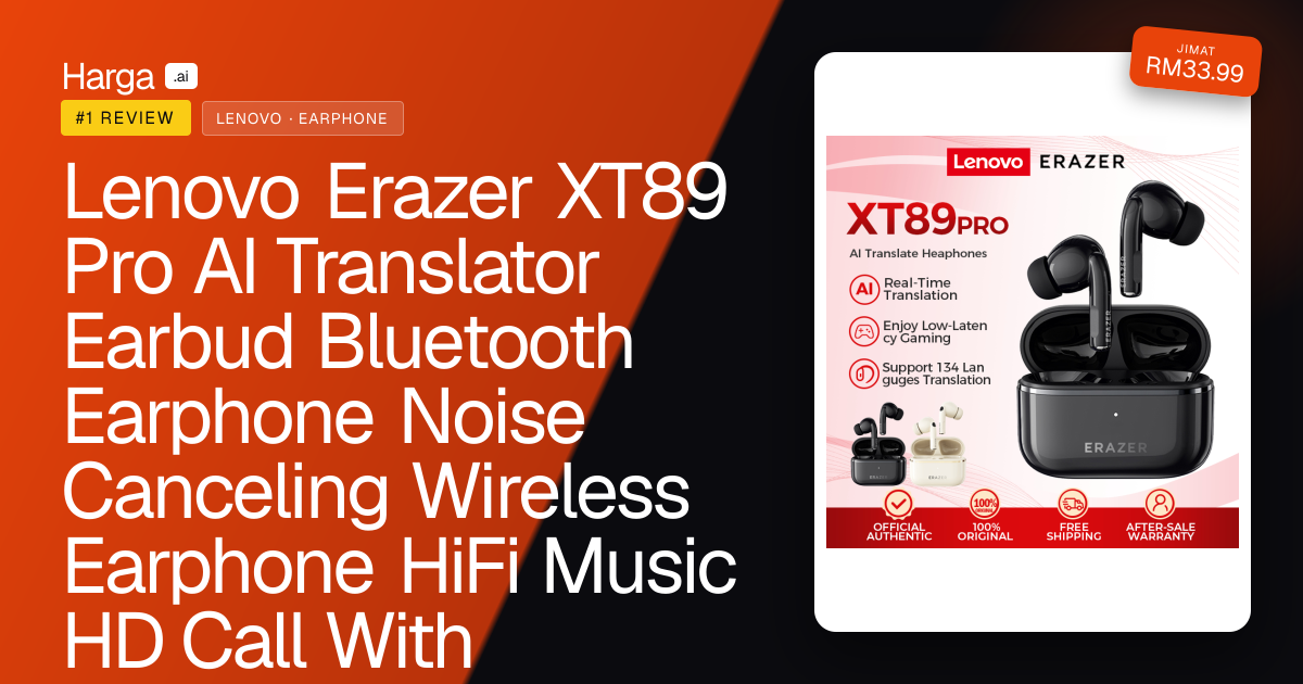 Lenovo Erazer XT89 Pro AI Translator Earbud Bluetooth Earphone Noise Canceling Wireless Earphone HiFi Music HD Call With Microphone Bluetooth 5.4 review