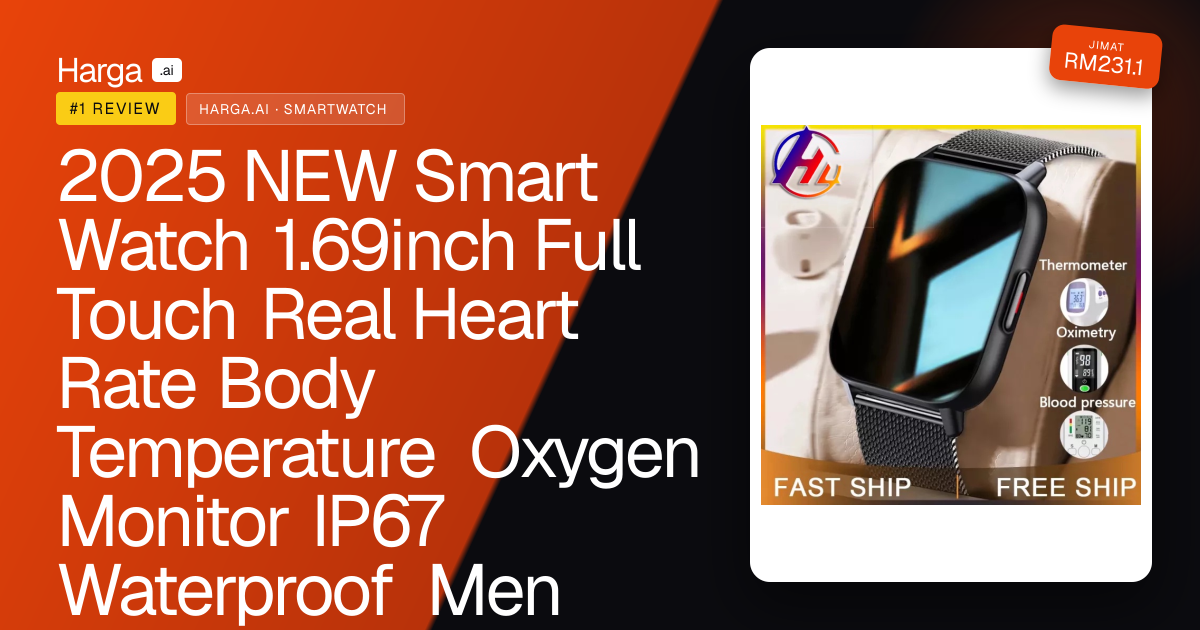 2025 NEW  Smart Watch 1.69inch Full Touch Real Heart Rate Body Temperature Oxygen Monitor IP67 Waterproof Men Women Smartwatch Wearable review
