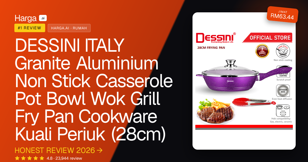 DESSINI ITALY Granite Aluminium Non Stick Casserole Pot Bowl Wok Grill Fry Pan Cookware Kuali Periuk (28cm) review