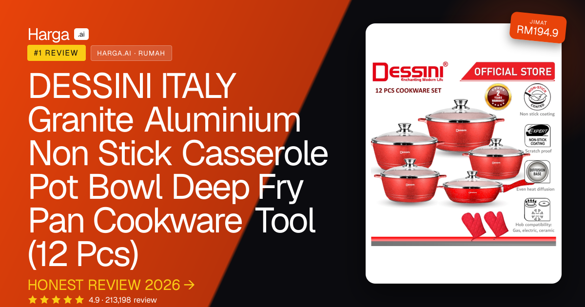 DESSINI ITALY Granite Aluminium Non Stick Casserole Pot Bowl Deep Fry Pan Cookware Tool (12 Pcs) review